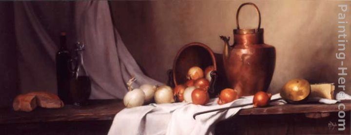 Maureen Hyde Still Life with Bread, Onions and Brass Water Jug